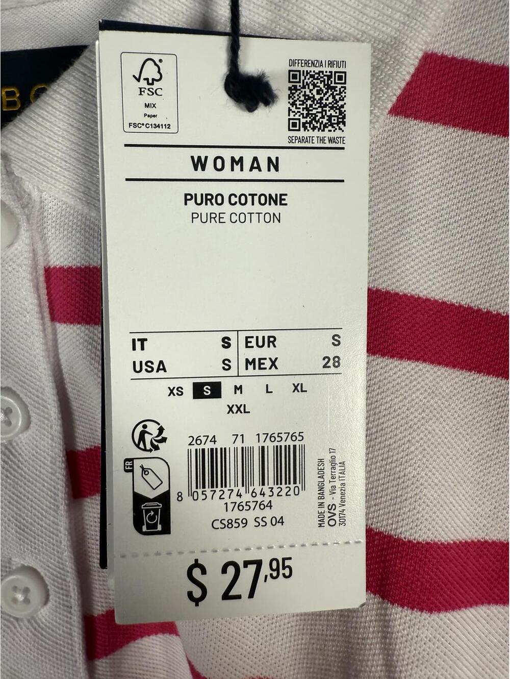 NWT Piombo Women's Pink White Striped Piqué Polo Shirt US Size Small - Picture 5 of 9